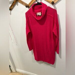 SATURDAY SUNDAY - ANTHROPOLOGIE -funnel neck longline tunic sweater in raspberry